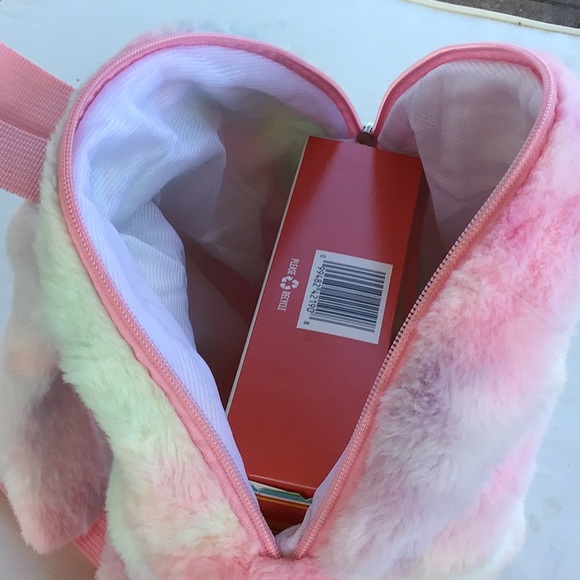 Colorful Unicorn Appliquéd Faux Fur Backpack - Picture 6 of 9